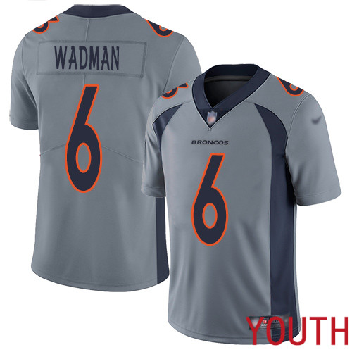 Youth Denver Broncos #6 Colby Wadman Limited Silver Inverted Legend Football NFL Jersey